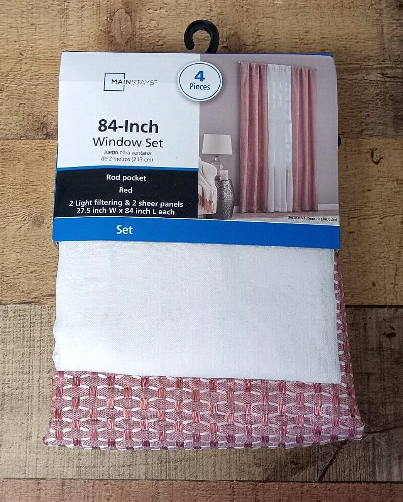 Mainstays 4 Piece Wave Jacquard Curtain Panel Set, 27.5″ x 84″ Each Panels, Red