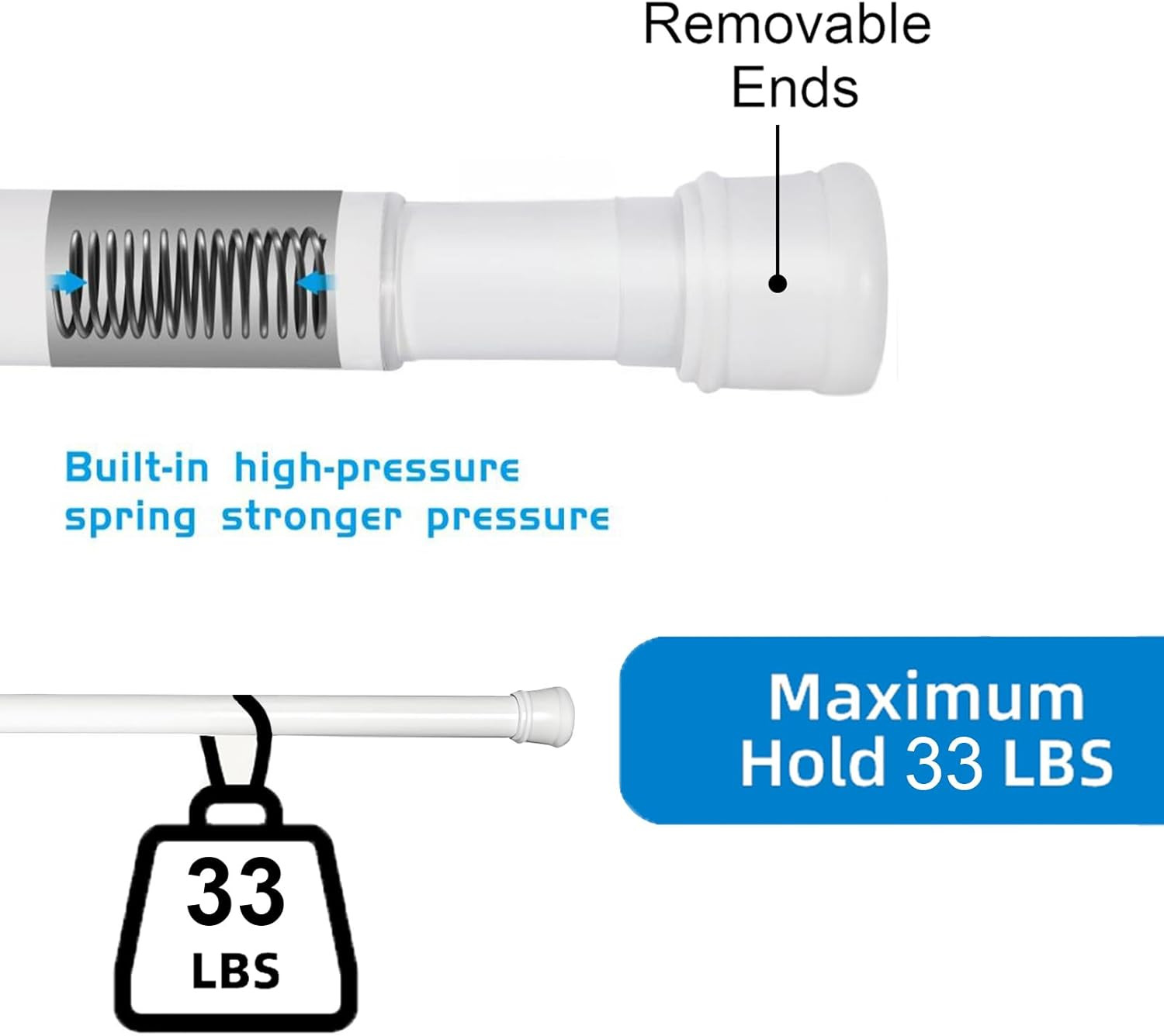 2 Pack No Sectional Assembly Tension Curtain Rod 56-104 Inch, 1″ Diameter Spring