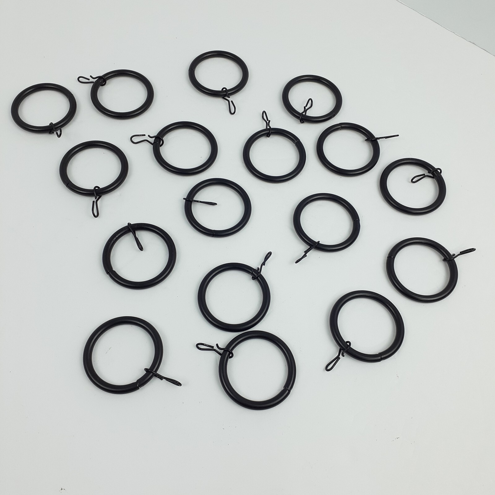 17 Round Curtain Rod Rings with Hooks Black Metal 1.5in
