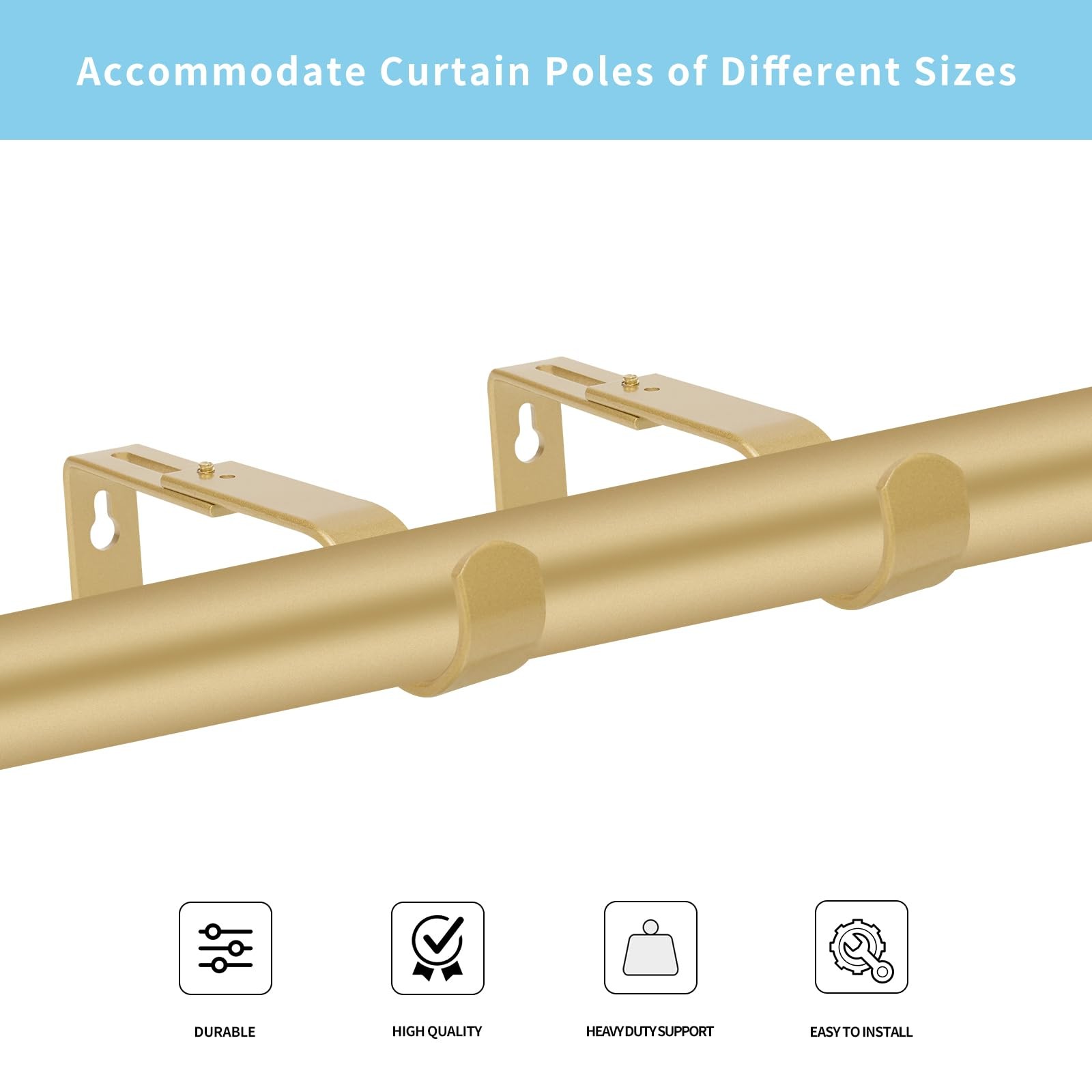 Heavy Duty Adjustable Gold Hook Hangers Premium Wall Brackets Fits 7/8 1 Inch