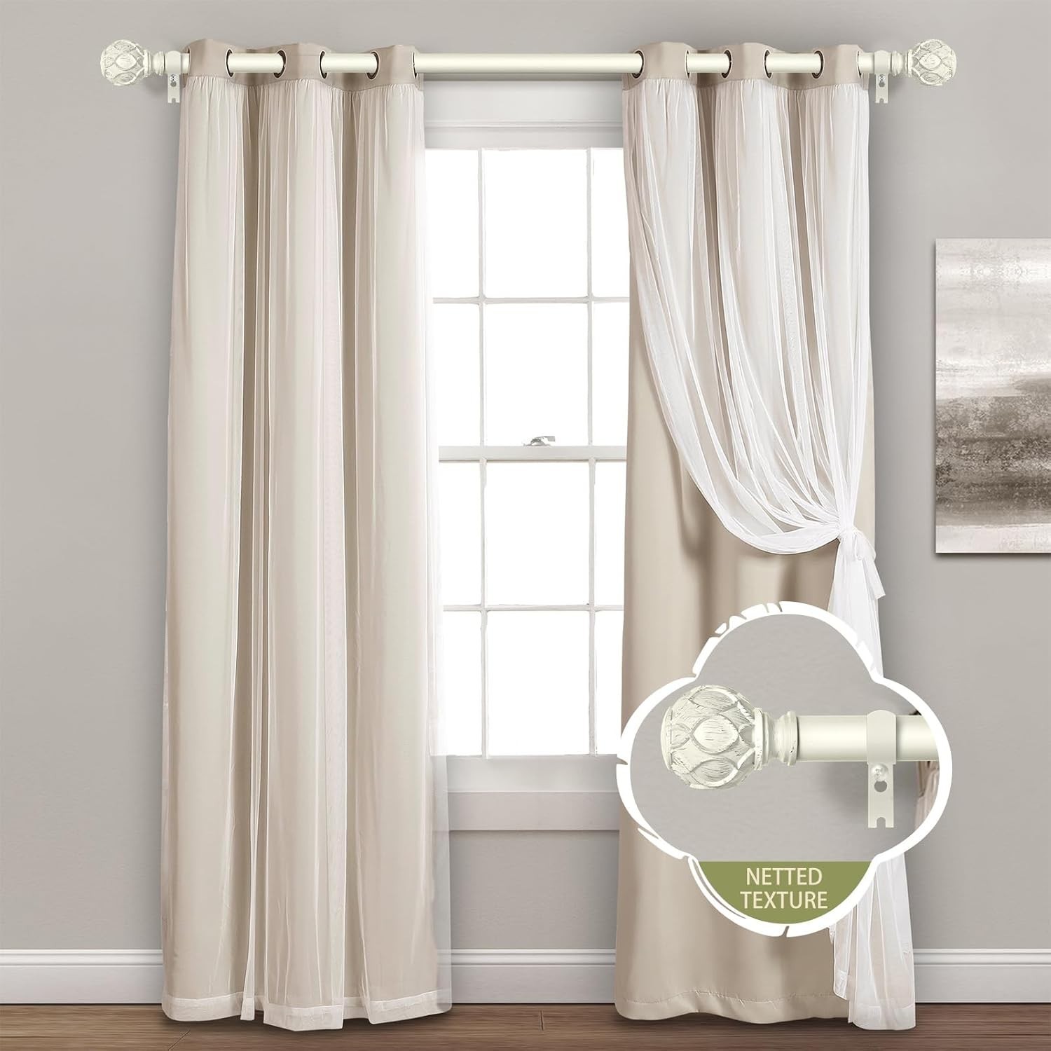 White Farmhouse Curtain Rods for Windows:36-88″ Heavy Duty Adjustable Curtain…
