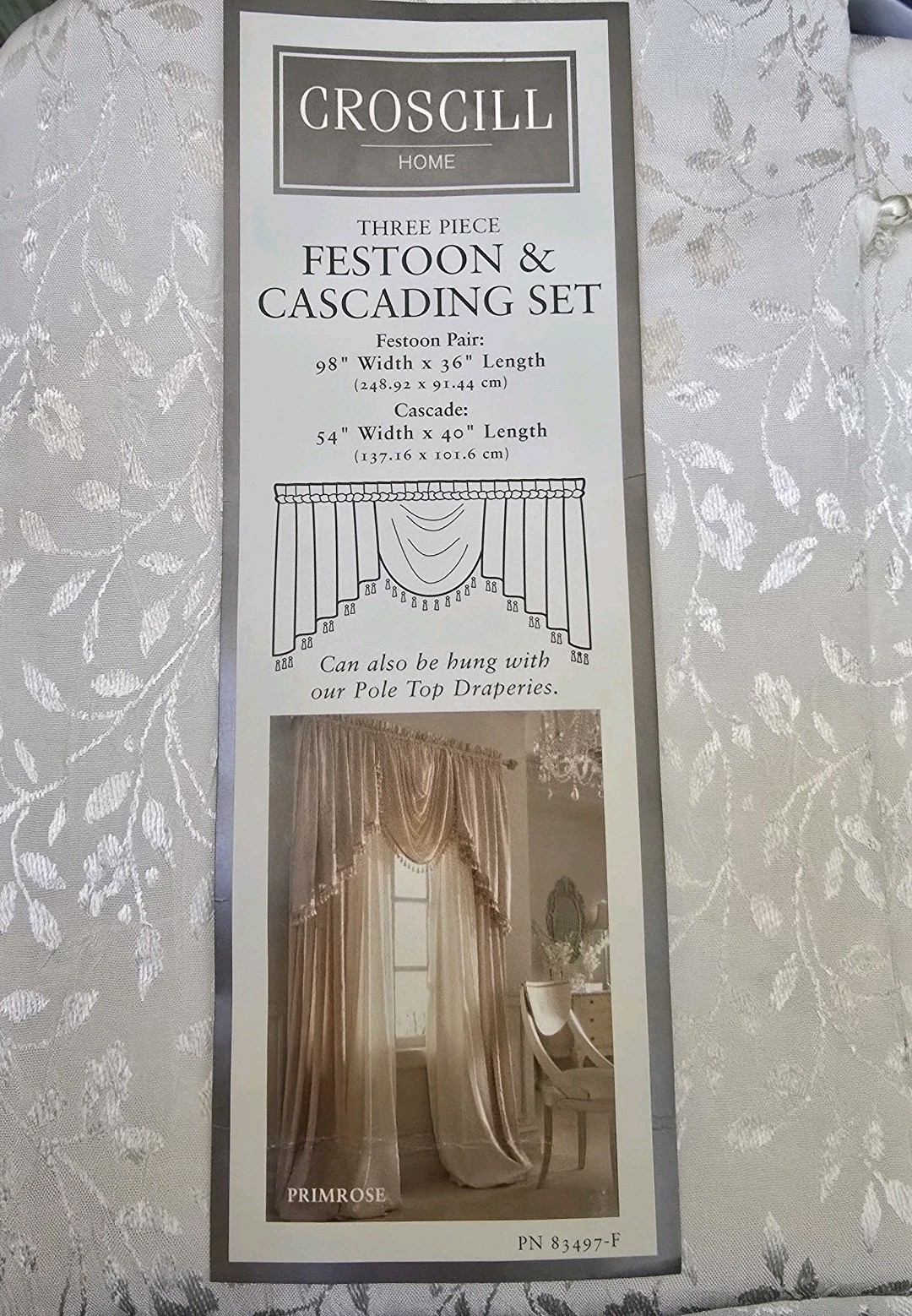 Croscill Primrose White Three Piece Festoon Cascading Valance Set