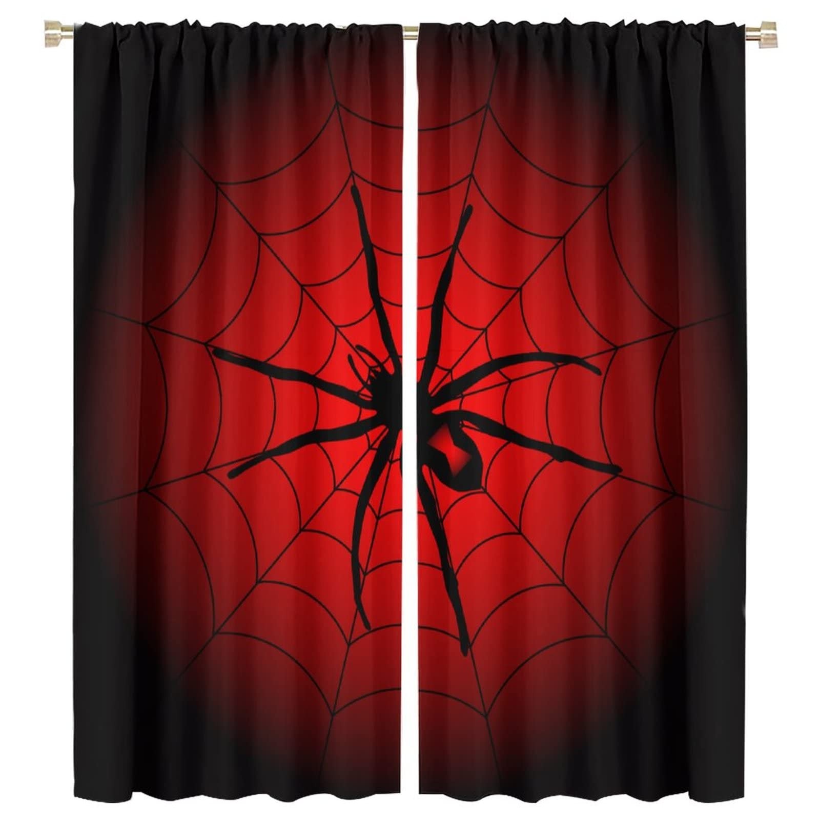 Spider Web Window Curtains for , Big Spider Black Spiderweb Blackout Rod Pock…
