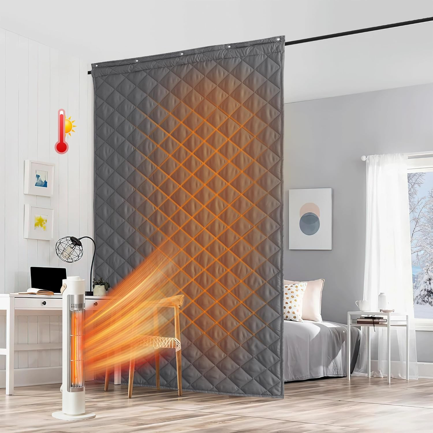 Large Grey Thermal Insulated Curtain, Soundproof Room Divider, 48×96 Inch