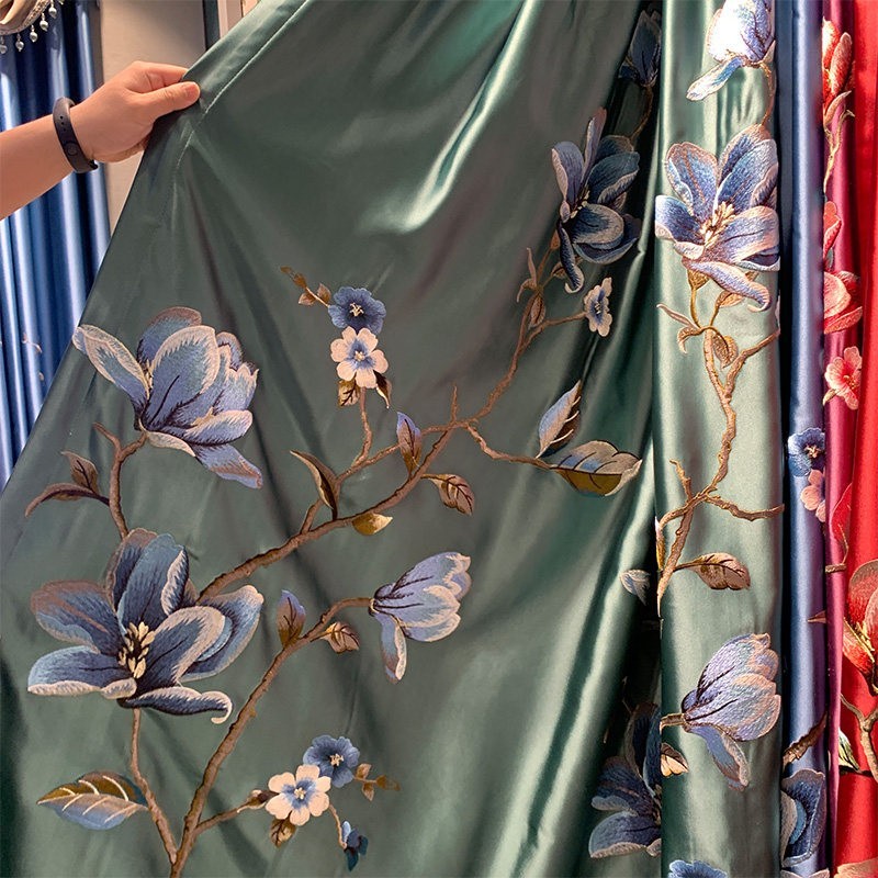 classical custom embroidery European valance blue window curtain tulle M1874