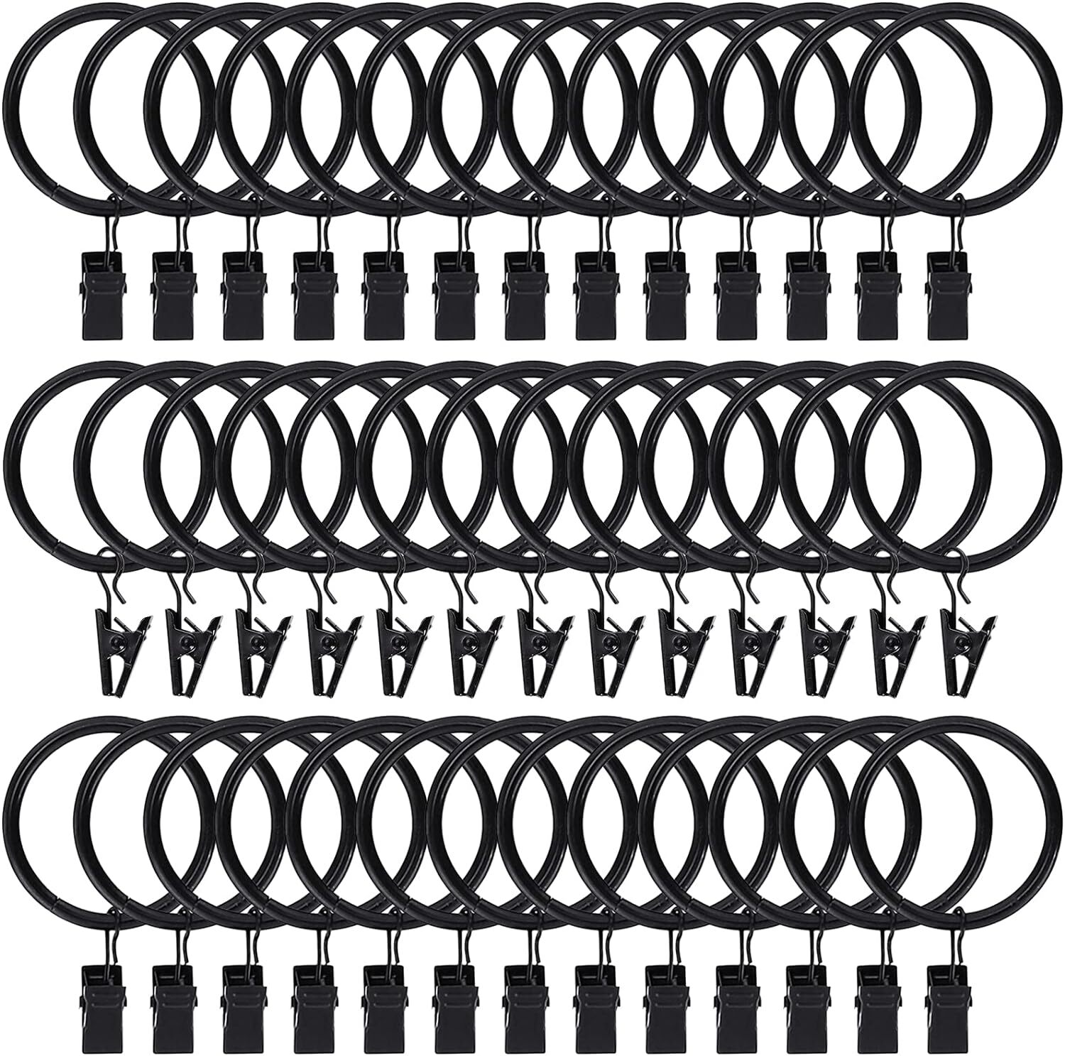 40pcs Curtain Rings with Clips Hooks 1.5 inch Rustproof Matte Metal Stainless