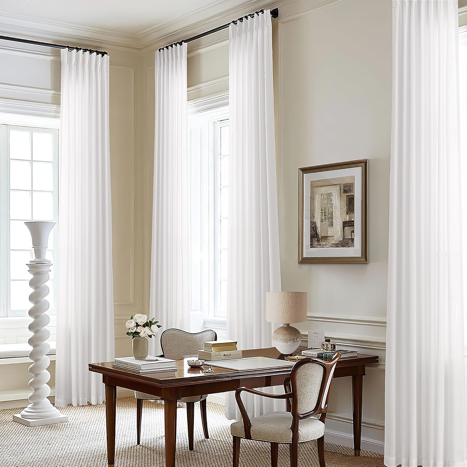 120″ Ivory Linen Curtains – Pinch Pleated Drape for Tall Windows