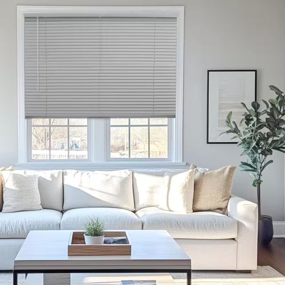 Cordless Light Filtering Vinyl Mini Window Blinds 1 In. Slats, Gray, 29 In. W X