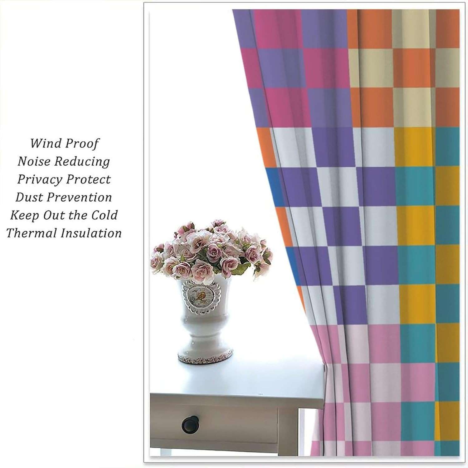 Colorful Curtains, Abstract Modern Rainbow Retro Groovy Curtain 1970S Checkered