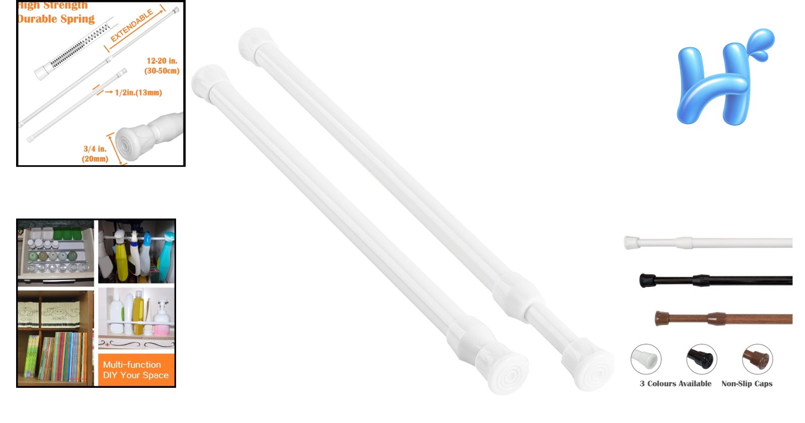 Space-Saving 2 Pack Tension Mounted Curtain Rods 12-20 Inch, No Tools Required!