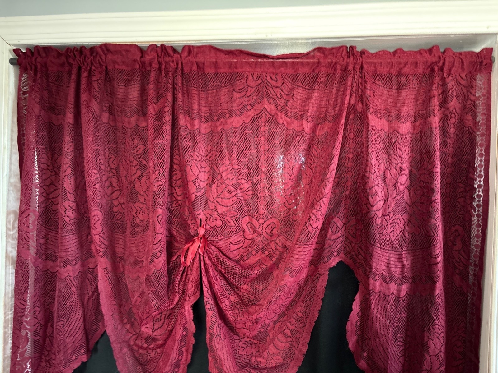 Lace Burgundy Curtain Valance Scalloped Edge 62″ W x 34″ L Elegant Decorative