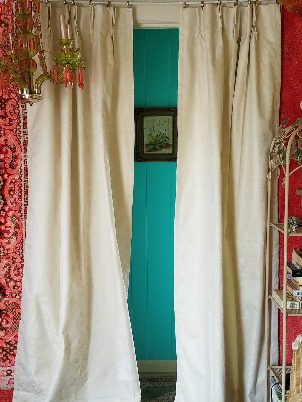 Vintage Ivory Brocade Blackout Curtains: Pinched Pleat, 84″ Long