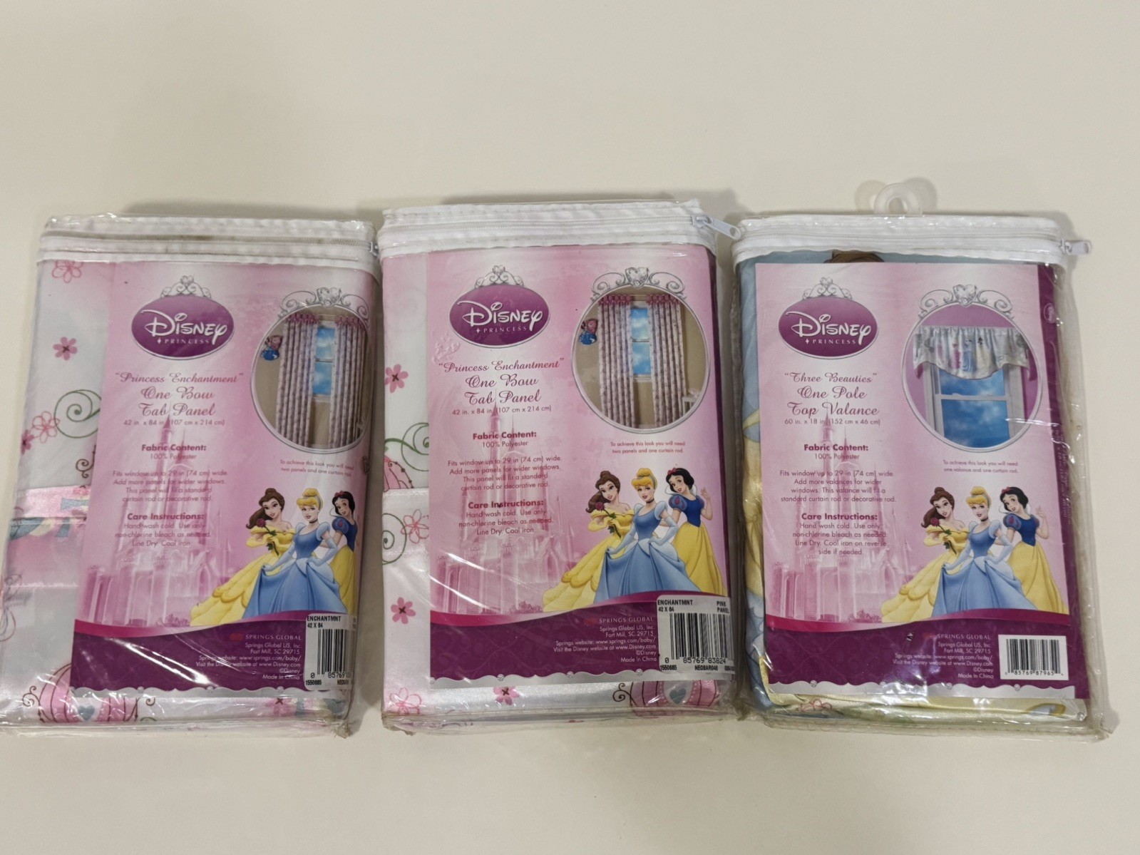 Disney Princess Pink Curtain Panels & Valance Cinderella’s Coach & Glass Slipper
