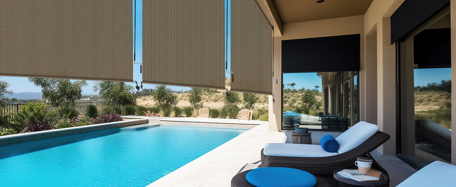 Outdoor Roller Shades with Splicing Design, 10′ W x 8′ H Exterior Cordless Patio