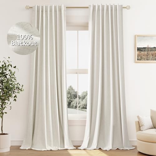 Linen Blackout Curtains 84 Inch Length 2 Panels 52″W x 84″L (Pack of 2) Cream