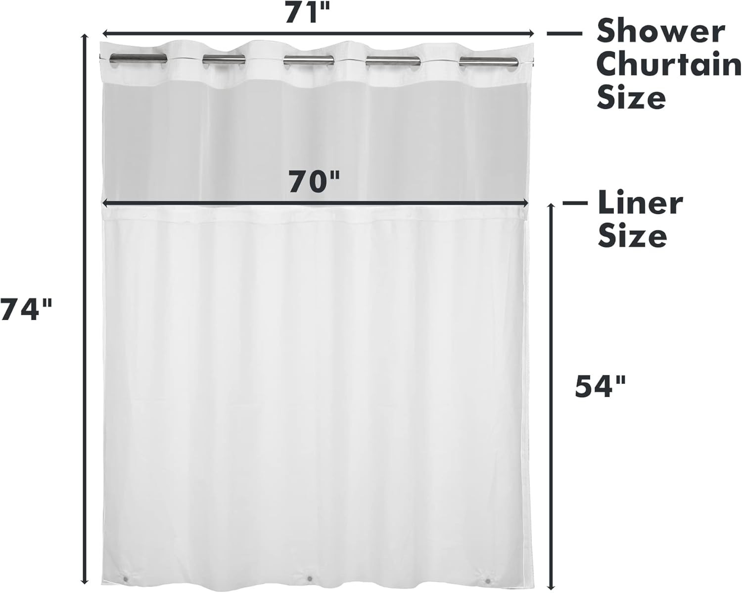 River Dream Plastic(PEVA) Snap in Shower 71″W x 74″L (Pack of 1), White