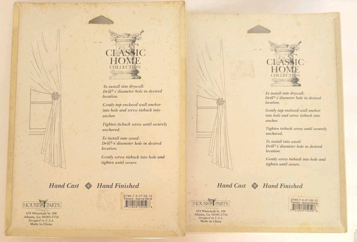 Curtain Tie Backs Classic Home Collection Hand Cast Hand Finished Set Of 2 NIP