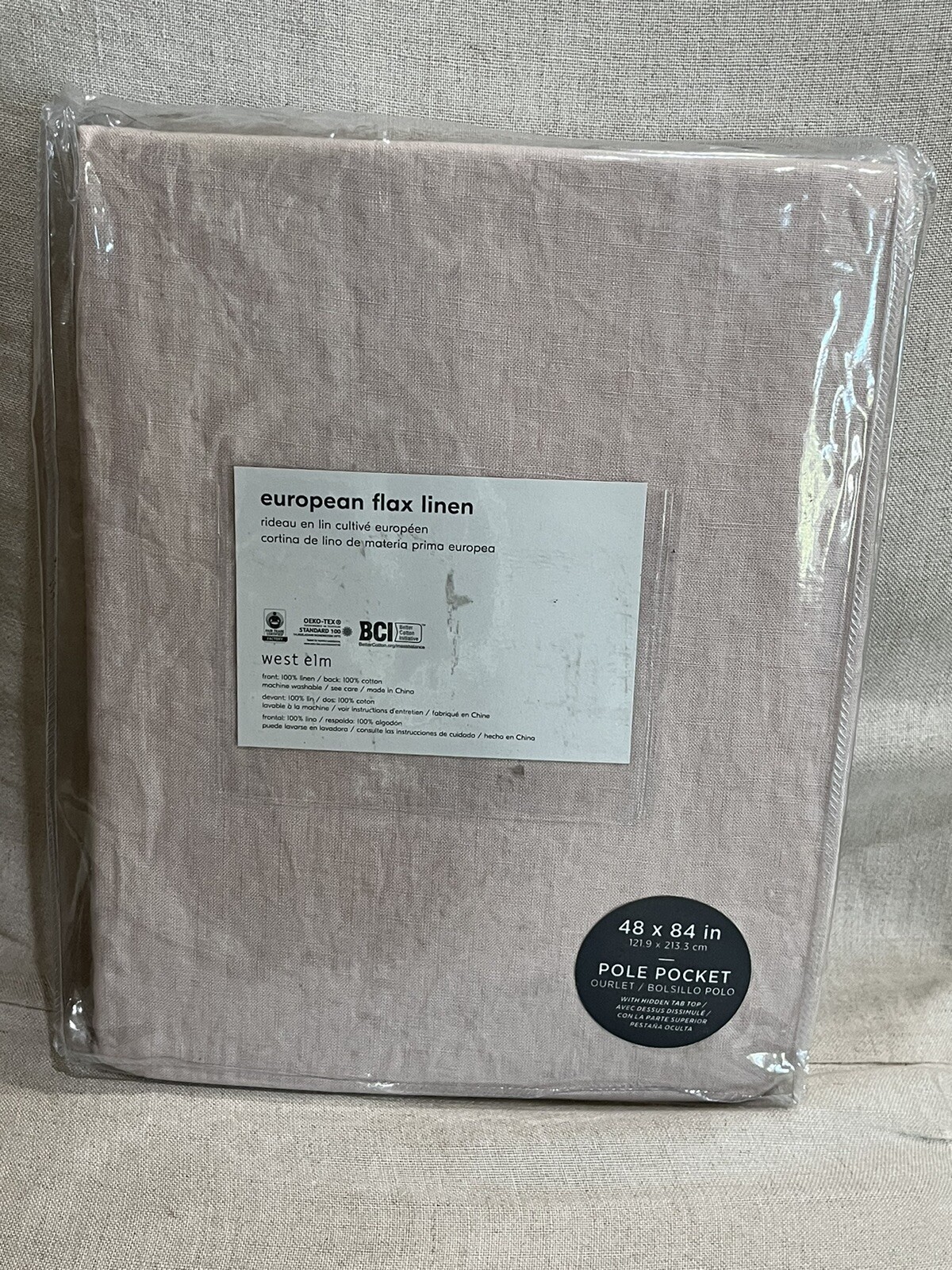 West Elm Belgian Flax linen Pole Pocket 48×84 ONE PANEL Dusty Blush