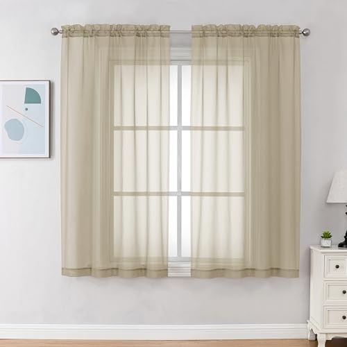 Sheer Curtains 45 Inch Long 2 Panels, Light 42″W x 45″L (Pack of 2) Taupe