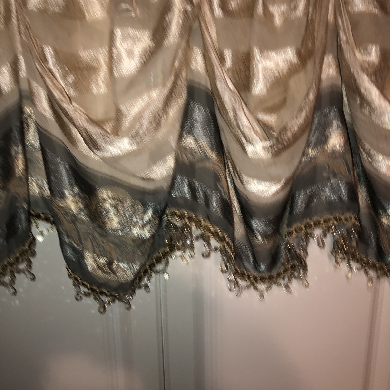 1 Croscill Home Austrian VALANCE BLUE Cream Beaded Semi Sheer 82W x 21 L