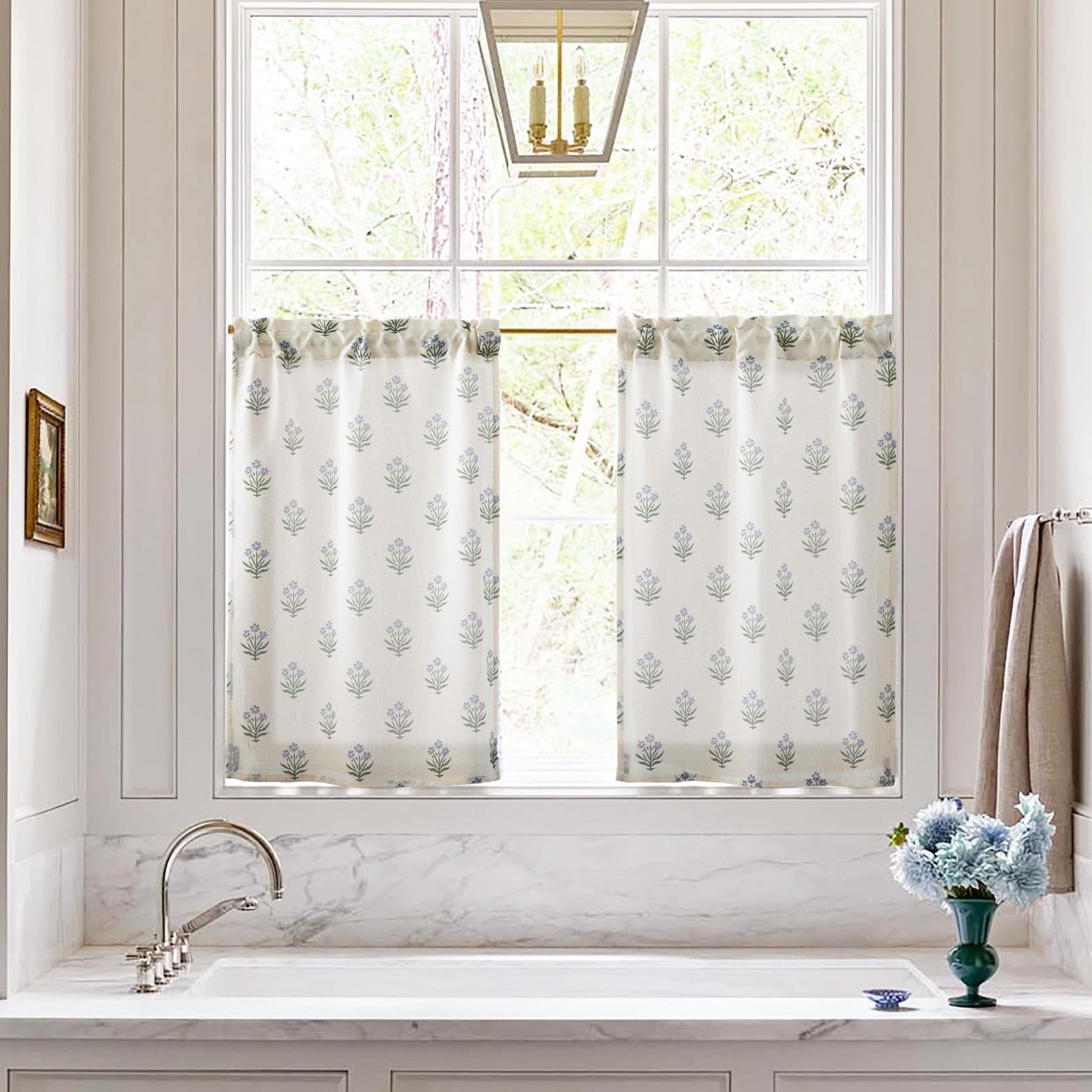 Lino Rosa Kitchen Window Curtains Over Sink,Small Floral Farmhouse Cafe Curta…