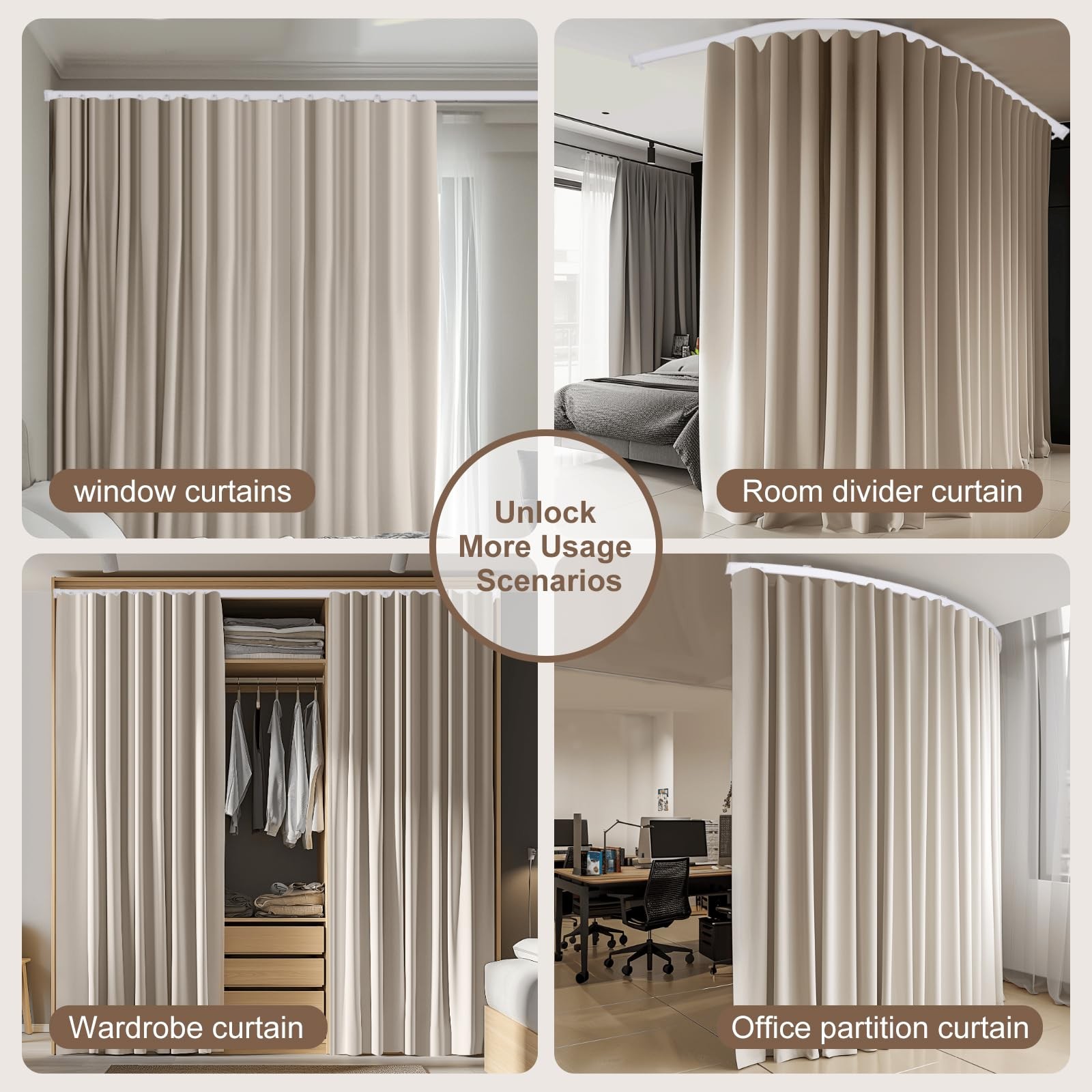 MaKefeile Room Divider Curtains & Flexible Bendable Tracks Set,Privacy Divide…