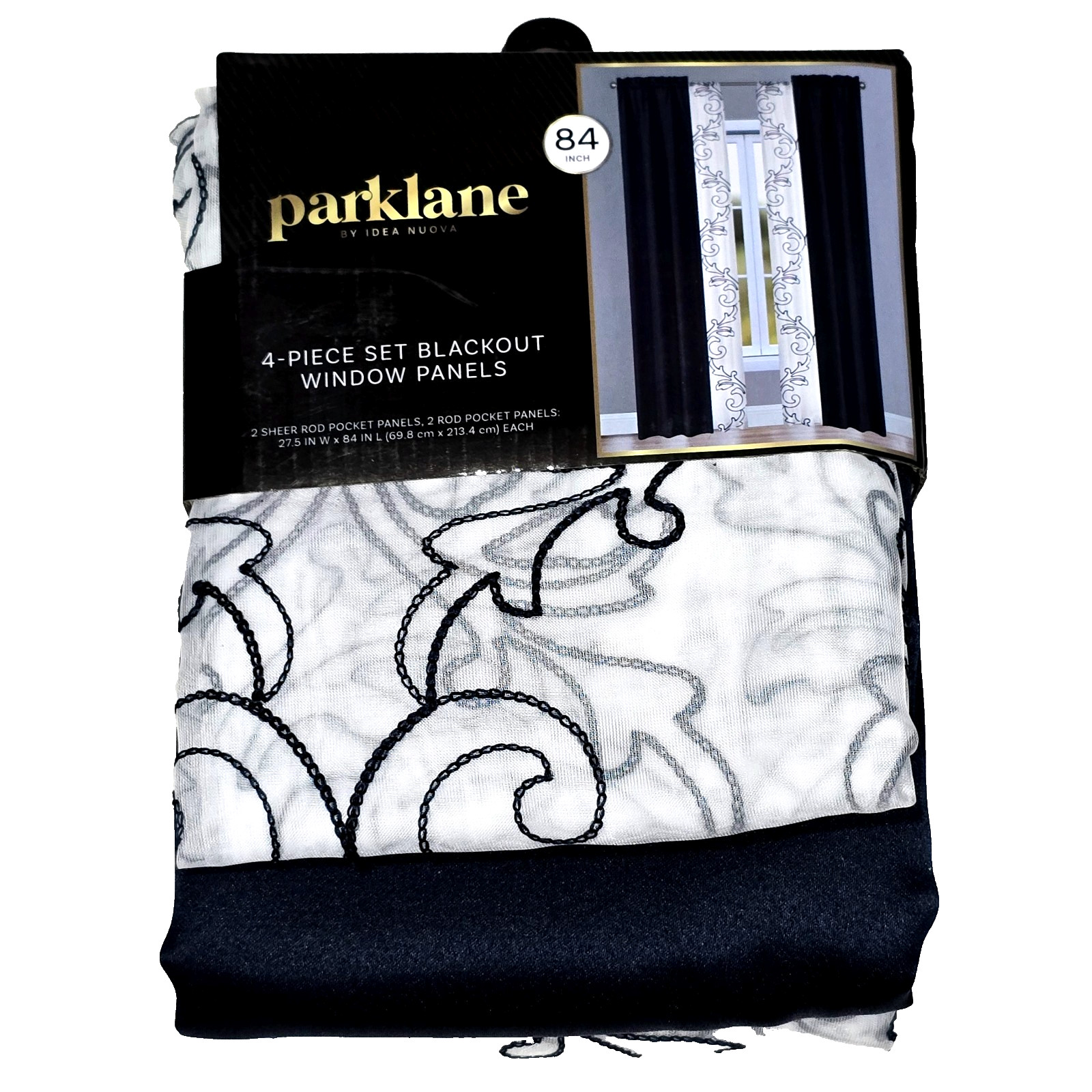 Parklane Idea Nuova 4 Piece Set Blackout Window Panels 27.5x84in Navy