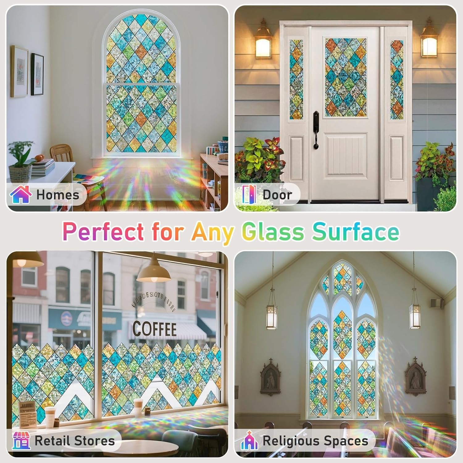 Window Privacy Film Stained Glass Decorative Window Cling 3D Static C…
