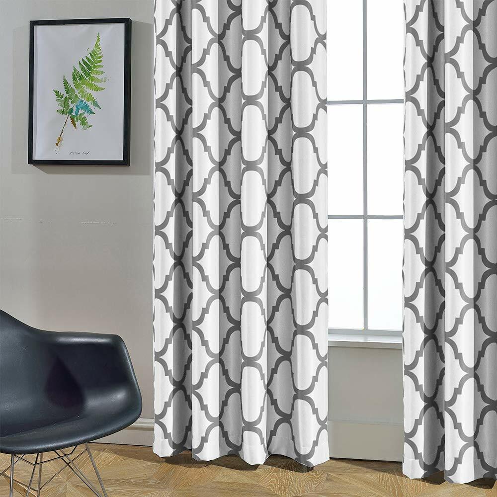 Set 2 White Gray Grey Geo Trellis Curtains Panels Drapes 63 84 96 inch Darkening