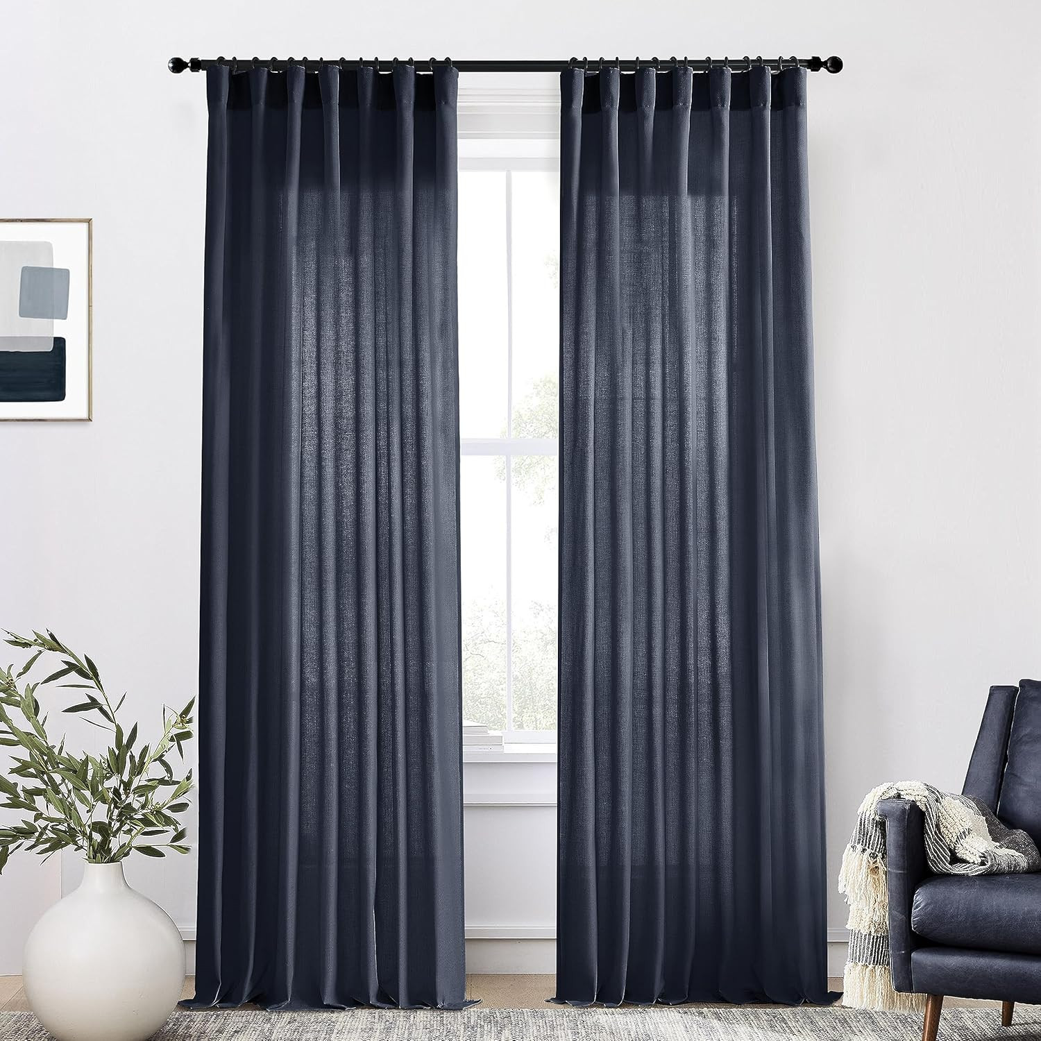 Indigo Blue Curtains 108 Inches Long for Living Room 2 Panels Set Back Tab Hook
