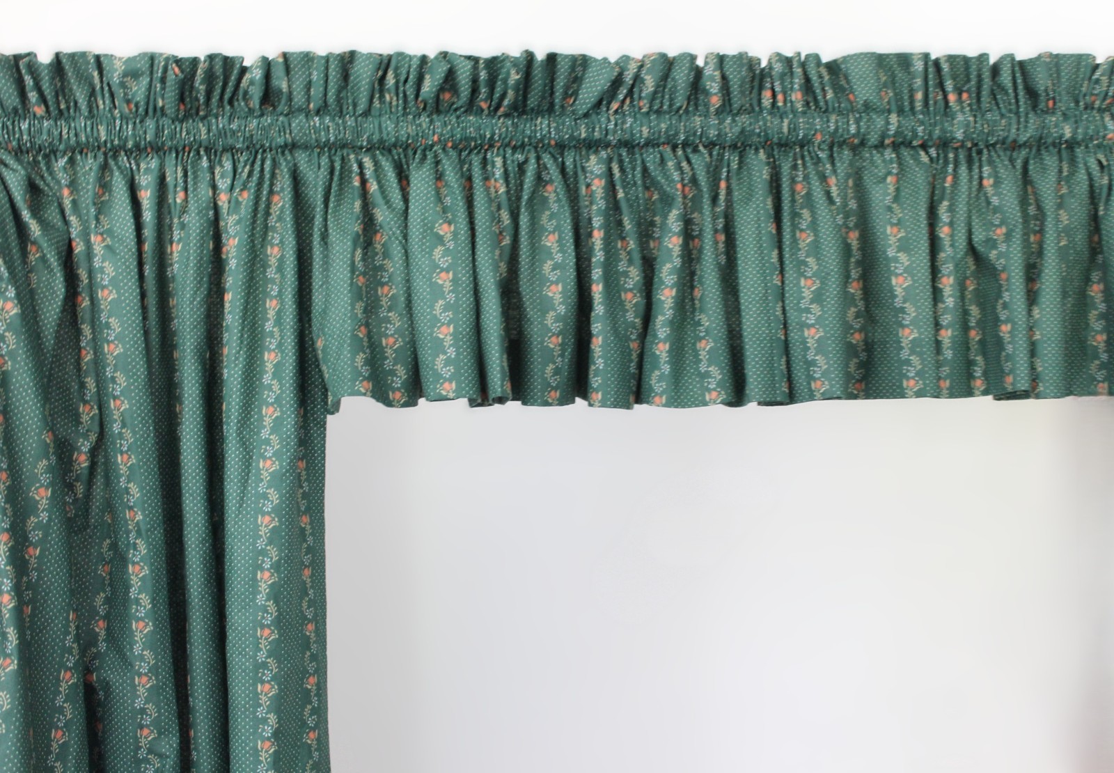 Vtg 1980s Custom Drapery Ensemble 198×67 Green Floral Vine Lined Curtain Panels