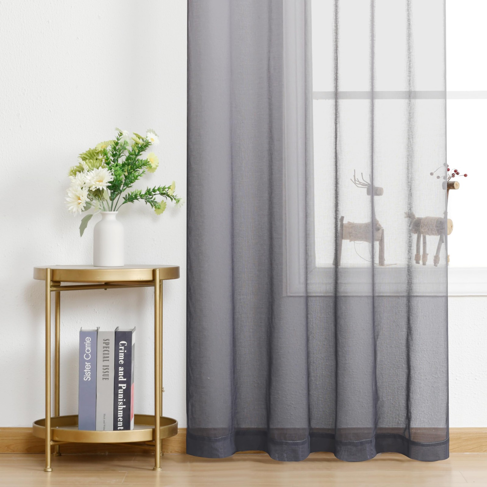 Grey Ombre Sheer Curtains – Gradient Semi Voile Grommet Top Window Curtains f…