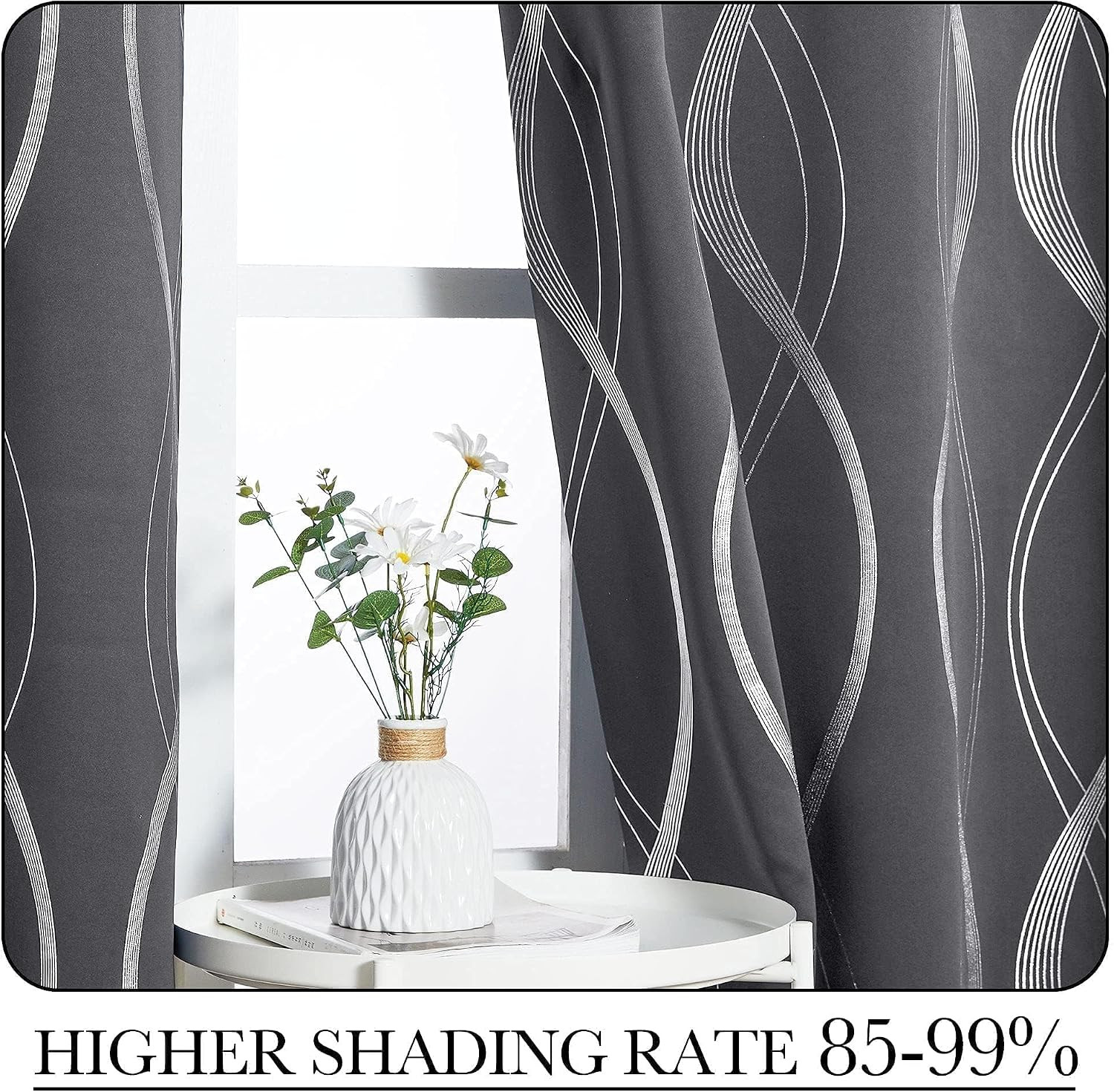 NICETOWN Grey Blackout Striped Pattern Curtains for Living Room 84 Inch Long 2 P