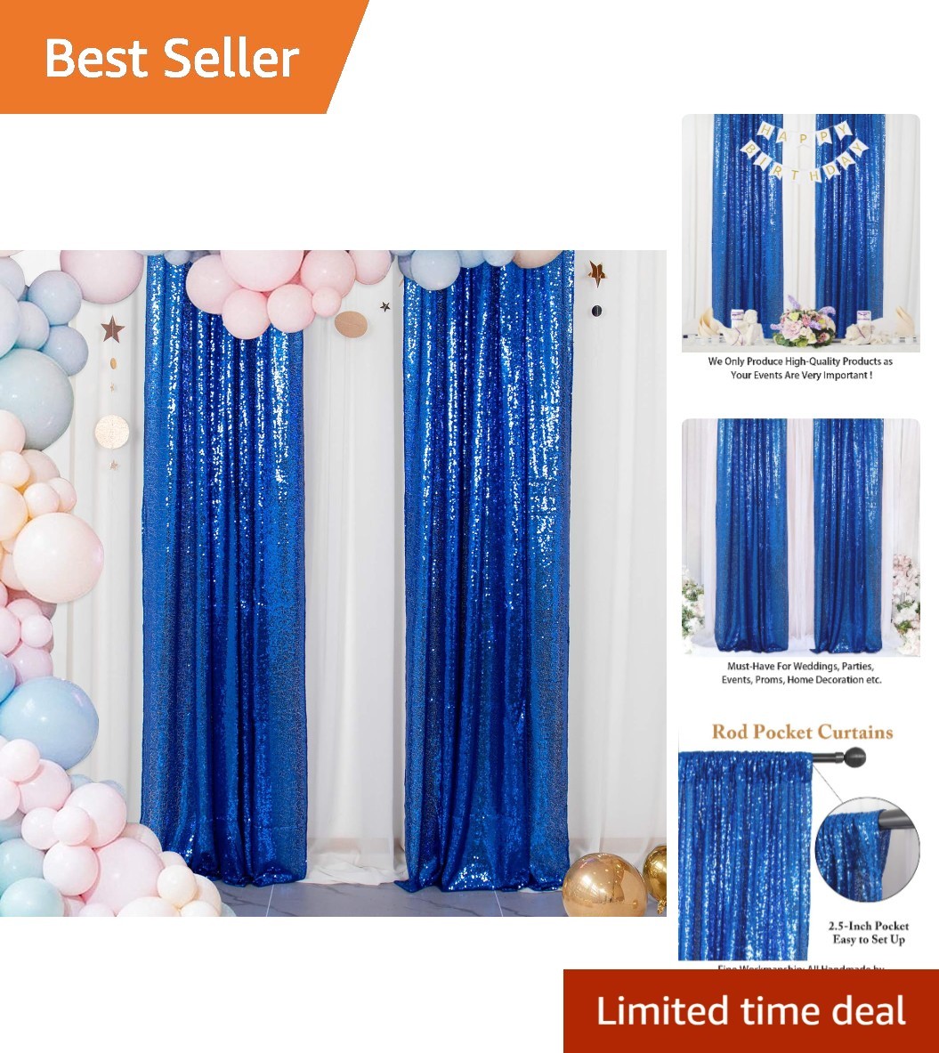 Luxurious 2FT x 8FT Royal Blue Sequin Backdrop – Perfect for Parties & Weddings