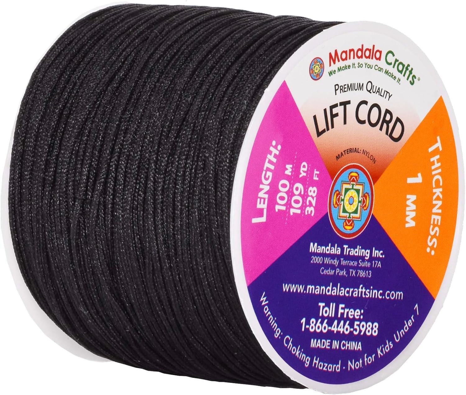1mm Black Blind Strings Lift Shade Cord 109 Yards Braided Nylon for Replacement