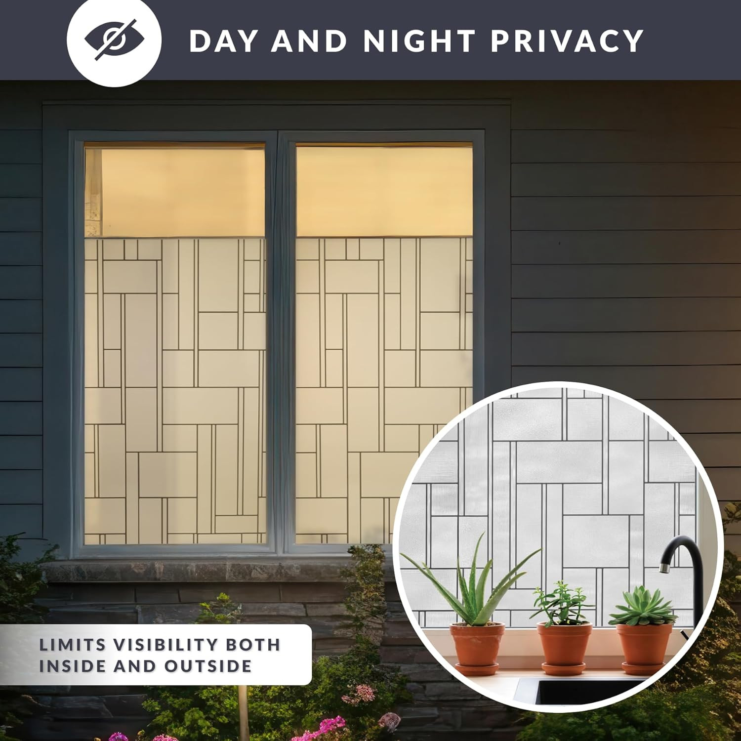 Empire Window Privacy Film by – Textured Leaded Glass Design, Static Cling, Day