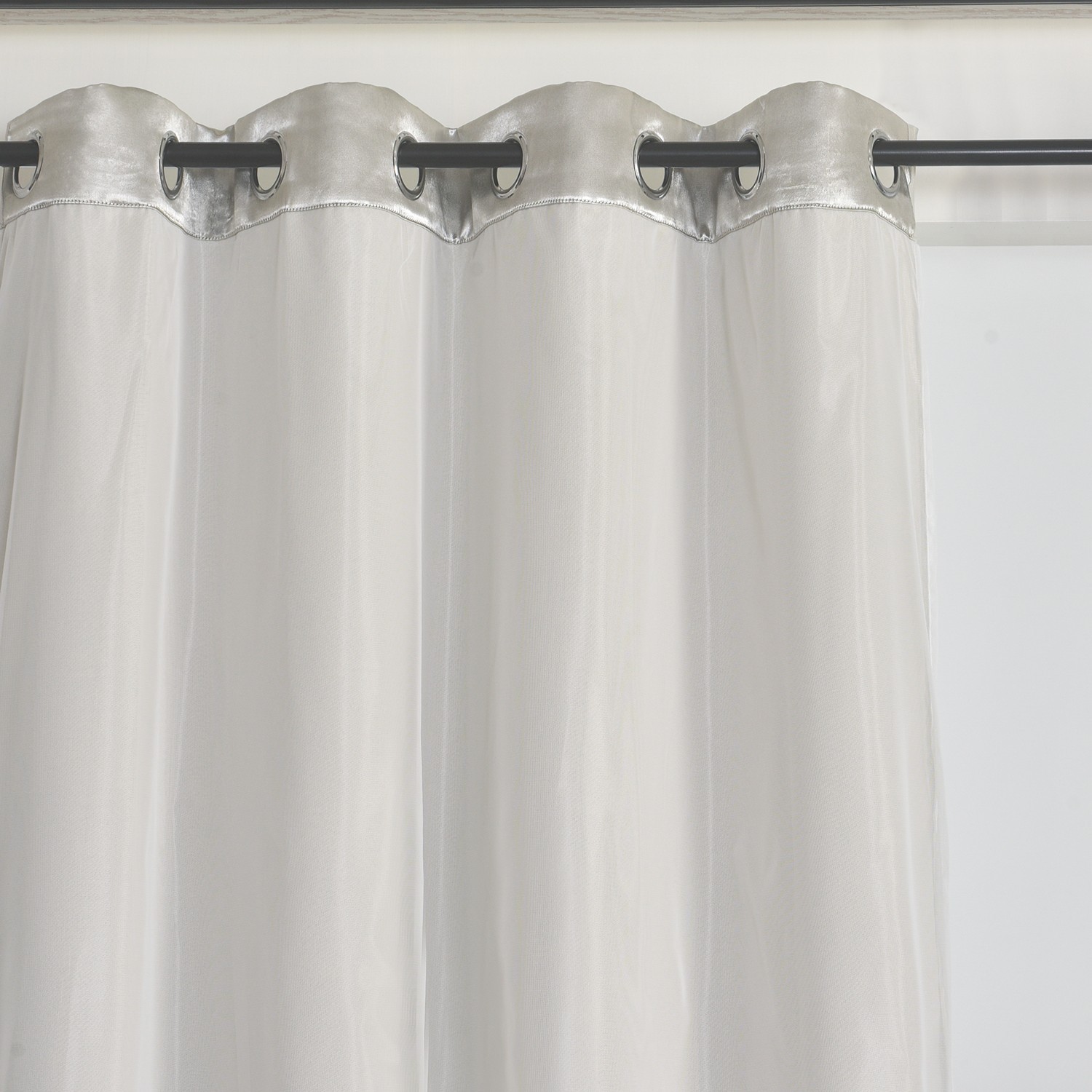 2 Panels Double Layered Curtains with White Sheer Tulle, Grommet Drapes