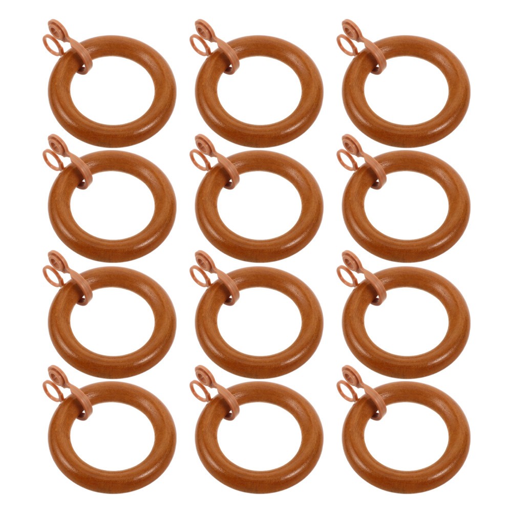 12Pcs Reusable Wood Curtain Rings with Eyelets for Home Drapery Beige