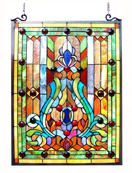 Stained Glass Window Panel Tiffany Style Victorian Design 18″ Wide x 24″ High