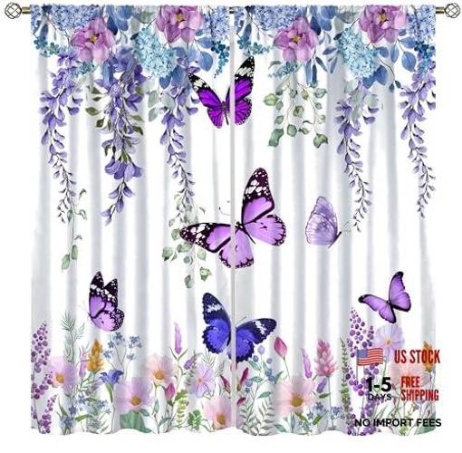 Butterfly Blackout Curtain,Spring Purple 20.5″W x 45″L (Pack of 2) Butterfly-21