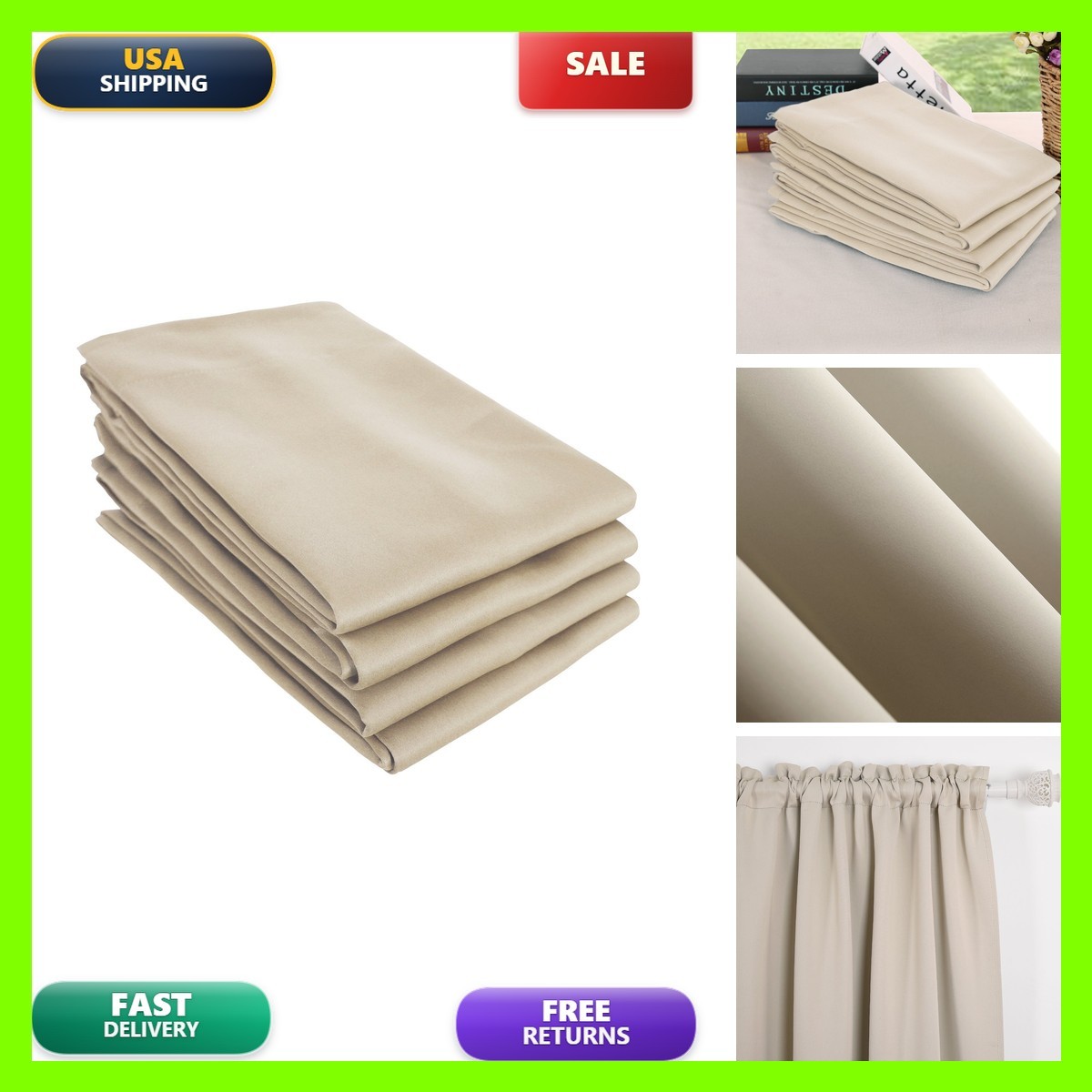 Deconovo Rod Pocket Blackout Curtains 52W x 95L Beige Set of 4 Patio