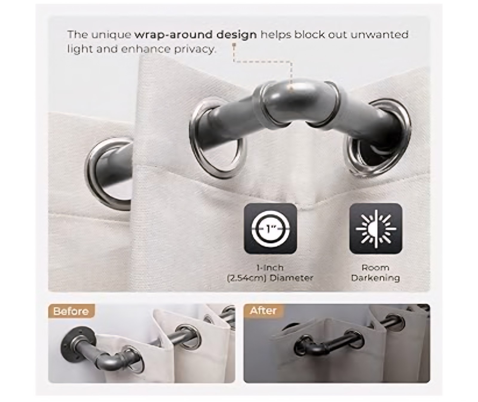 Curtain Rod for Windows 1 In Industrial Wrap Around Grey, 66″-120″ In or Outdoor