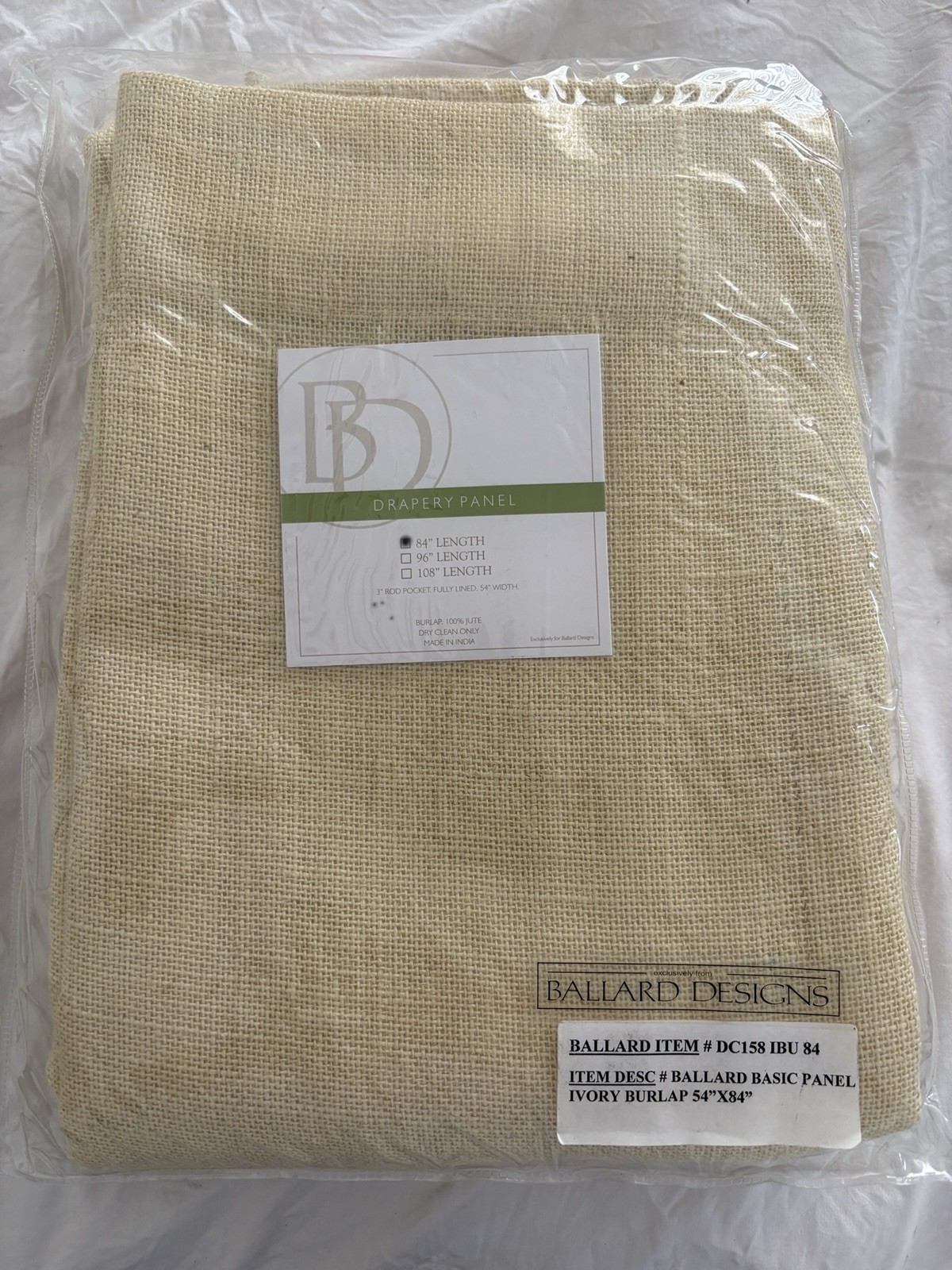 NEW Ballard Designs Basic Ivory Burlap Curtain Panel 84″ (7 Avail)