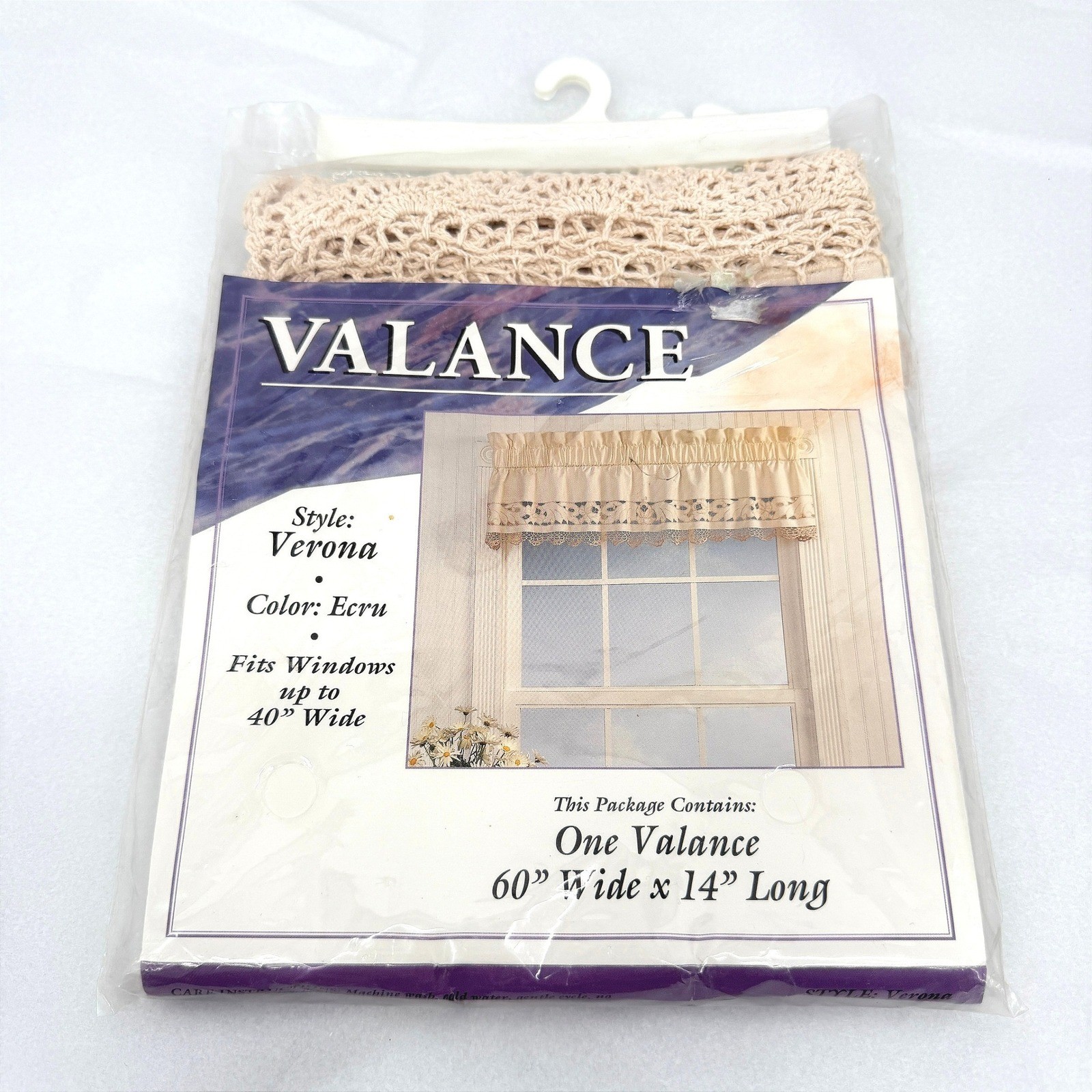 Verona Window Valance Ecru Crochet Lace Trim 100% Cotton Shabby Chic 60×14 NEW