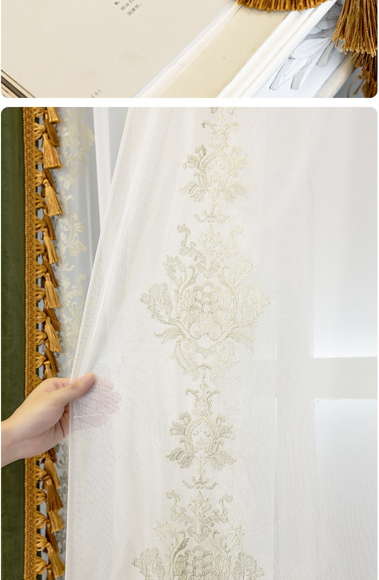 Custom retro American green flannel bedroom velvet cloth curtain tulle M1843