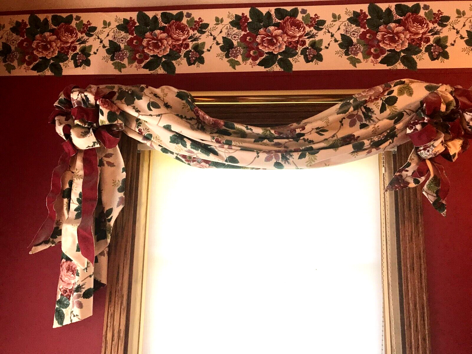 Waverly Pleasant Valley Floral Rosettes Custom 2pc Adjustable Swag Valances