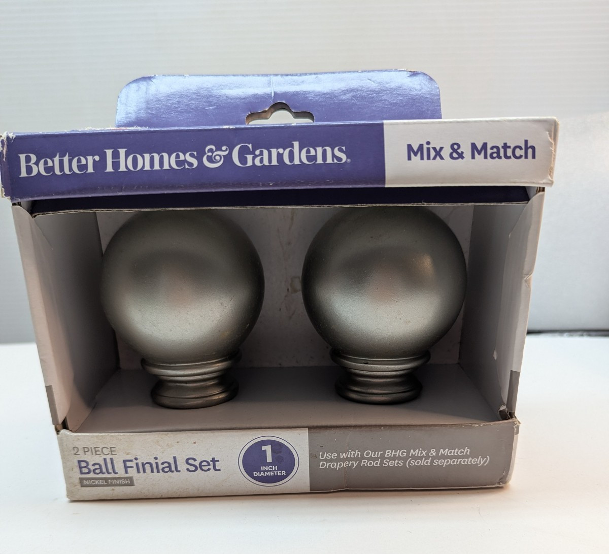 Better Homes and Gardens 2 Piece Ball Finial Set Nickel Finish 1 Inch Diameter