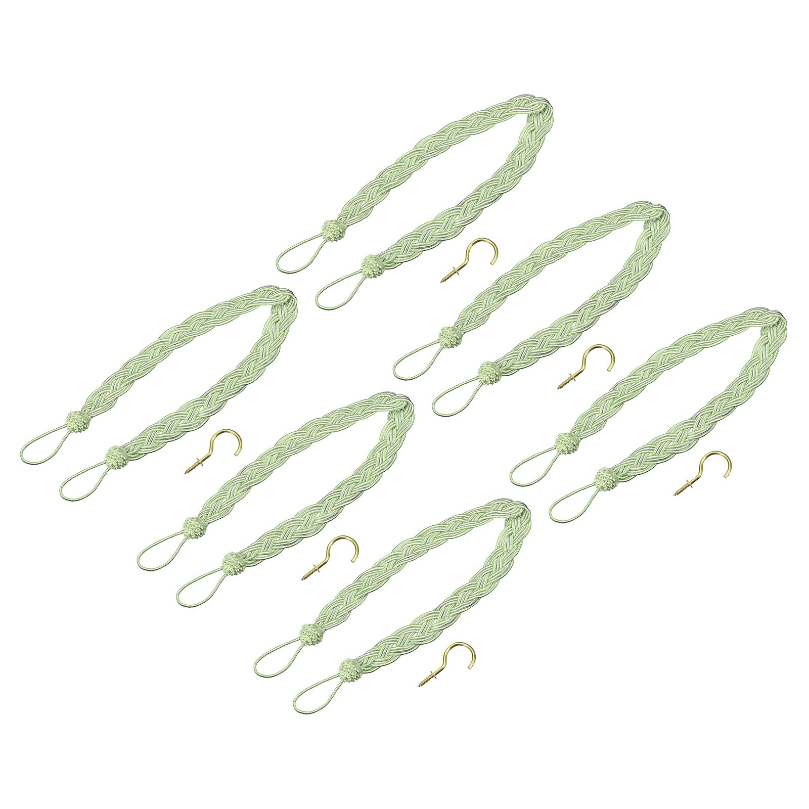 6Pcs 23″ Curtain Tiebacks Braid Drapery Holdback Holder with Hooks Green/Gold