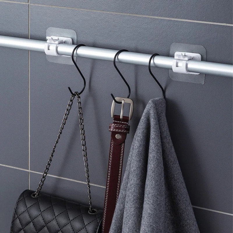 4PCS Adjustable Curtain Rod Clip Self Adhesive Clamp Hook Curtain Holder Wall