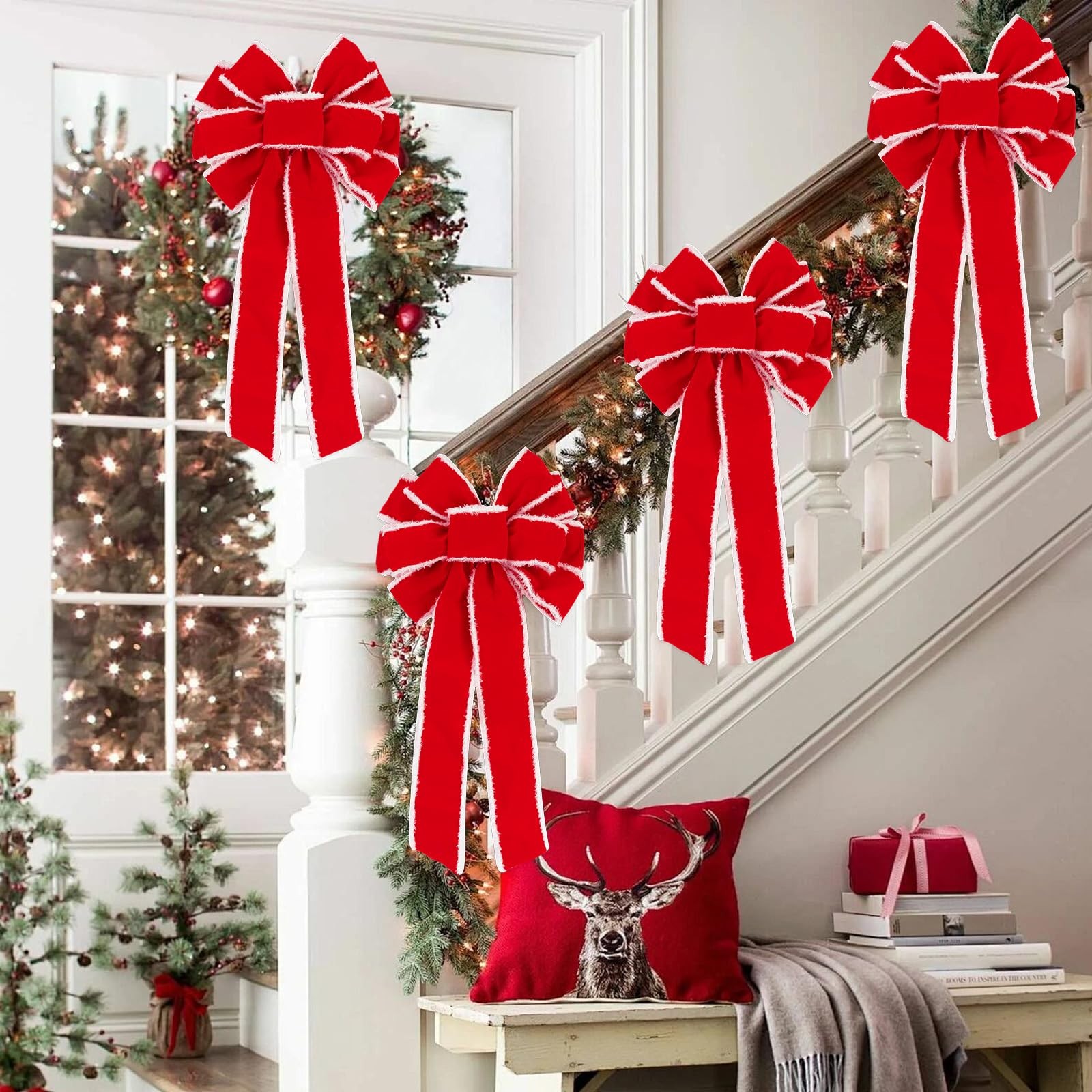 Large Christmas Bows 10.5X20.5 Red Velvet Tree Topper Wreath Holiday 1 Pack